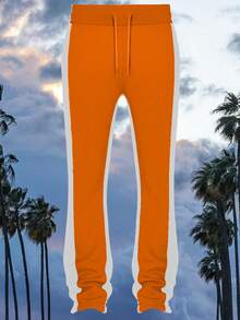 Mens Casual Tech Fleece Solid Stacked Sweat Pants - Orange White - View 1