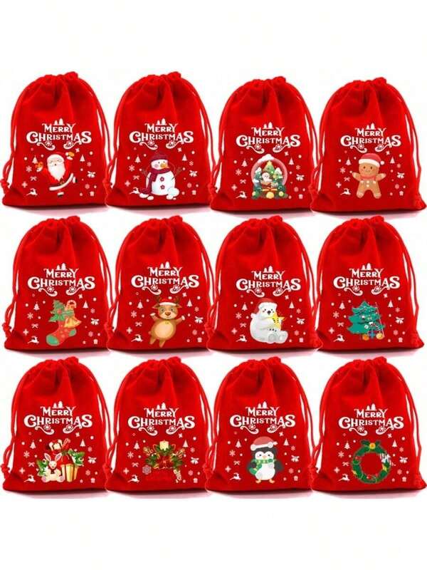 10-Piece Set Of Large Christmas Decorative Gift Bags, 10 Gift Bags With Christmas-Themed Patterns, Christmas And Ramadan Velvet Gift Bags With Strings (Patterns Randomly Selected).