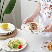 25 件/套陶瓷盘套装，白色大理石设计，带金边，优雅的开胃菜、沙拉、甜点盘，适合日常用餐和聚会 - 白色 - 查看 4