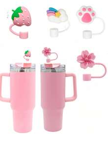 1PCS Random Straw Toppers For 10mm Cute Cartoon Drinking Straw Dispensers Cup Straw Cover Straw Topper Lovely Cartoon Reusable Drinking Straw,Cat Paw Cherry Blossom Strawberry Rainbow Designs, Straw Cover, For 30oz 40oz Tumblers,Back To School Supplies,Reusable Drinkware Accessories,Cup Decor - Nhiều màu - Xem 10