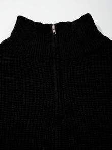 秋冬新款针织休闲宽松套头毛衣，简约风格，串珠纹理，通勤商务休闲领拉链长袖男女通用 - 黑色 - 查看 6