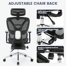 Silla ergonómica de Oficina, Silla de Oficina con reposapiés, reposabrazos 3D Ajustables, reposacabezas para Oficina y hogar, Color Negro - Negro - Ver 5