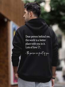 Zrgoth Men's Casual Versatile Healing Warm Slogan Print Kangaroo Pocket Hoodie Sweatshirt, Suitable For Couples, Autumn/Winter - Black - View 3