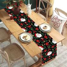 AFYPRTY 1pc Christmas Table Runner Christmas Party Decoration Table Runner Merry Christmas Tablecloth Polyester Cloth Party Table Runner Christmas Gift Dining Table Decorative Tablecloth Suitable For Christmas Party New Year Decoration - Black - View 2