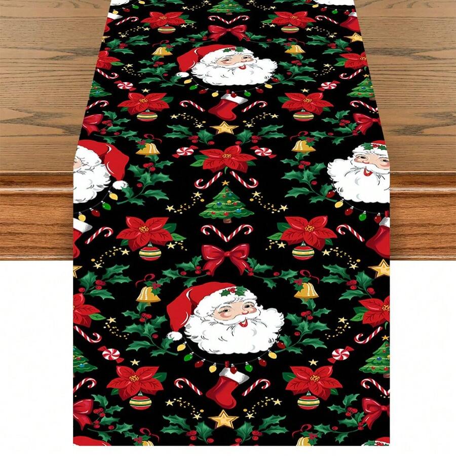 AFYPRTY 1pc Christmas Table Runner Christmas Party Decoration Table Runner Merry Christmas Tablecloth Polyester Cloth Party Table Runner Christmas Gift Dining Table Decorative Tablecloth Suitable For Christmas Party New Year Decoration - Black - View 1