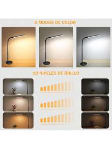 OIOSEN LED Lámpara de escritorio con pinza, largo cuello de cisne flexible de metal USB Lámparas de mesa, 3 modos de brillo 10, clip de luces para la oficina en casa cuidado de ojos (Negro) - Negro - Ver 13