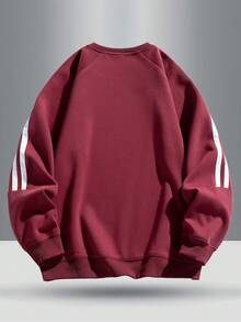 时尚高街撞色条纹装饰罗纹袖口和下摆户外休闲套头衫，适合青少年，春秋季 - 紅色 - 查看 2