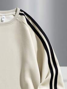 Teens' Fashionable High Street Contrast Color Striped Cuff & Hem Casual Pullover Sweatshirt For Outdoor, Spring/Autumn