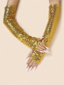 1 Pair Women's Halloween Faux Leather Sexy Fingerless Long Gloves, Punk Costume Party Formal Gloves