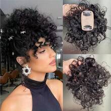 Curly Hair Toppers For Women Human Hair Clip In Hairpiece With Silk Base Natural Black Dark Brown For Thinning Hair 8 Inch - Multicolor - View 7