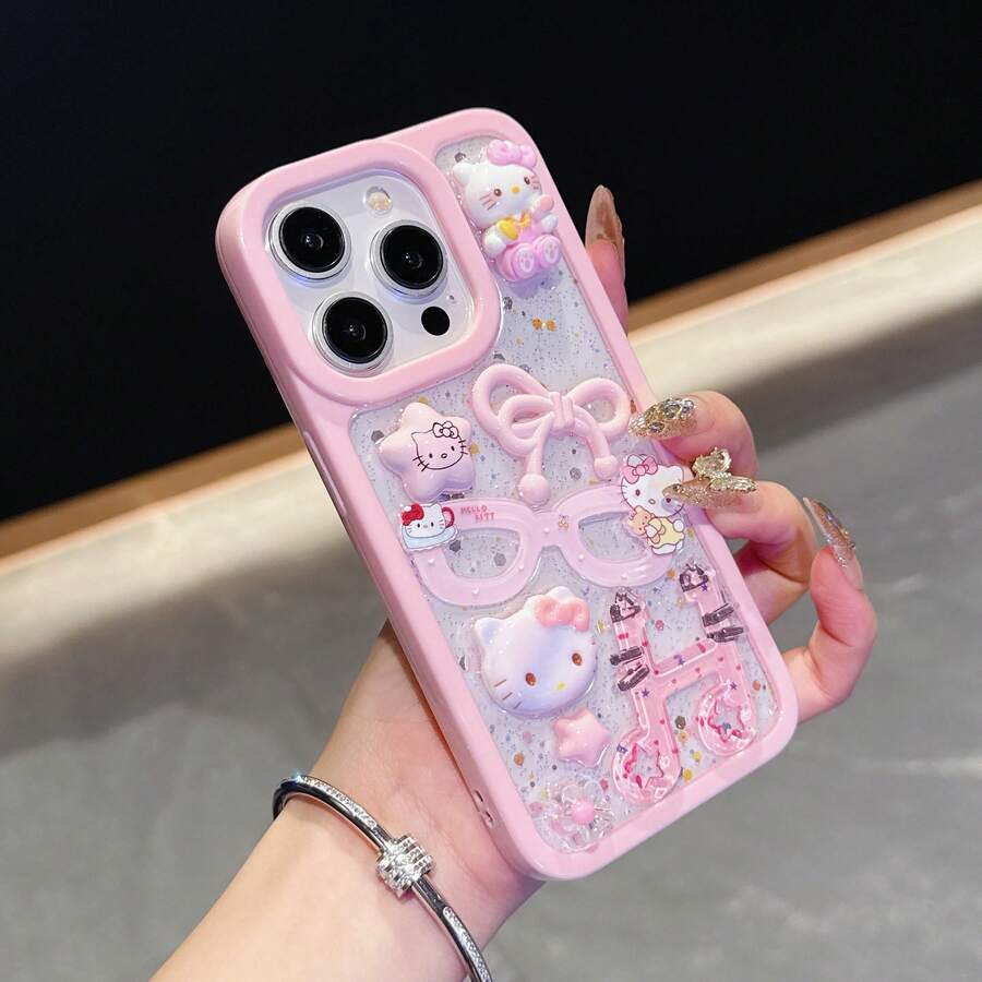 SANRIO Pink Bow-Knot Hello Kitty Leather Pattern Bow-Knot Phone Case Compatible With Iphone 17 Pro Max - Baby Pink - View 1