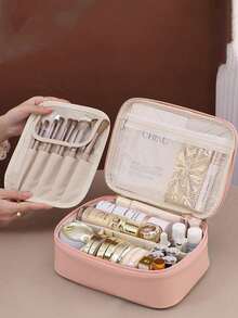 1pc Multi-Functional PVC Cosmetic Bag, Summer Travel Makeup Organizer Bag, Waterproof Bathroom Storage Pouch, Can Hold Skincare, Makeup Brushes, Eyeshadow Palette, Powder, Lotion, Lipstick, Jewelry, Bridesmaid Gift, Mother's Day Gift, Friend Gift, Teacher's Bag, Vanity Bag - Multicolor - View 4