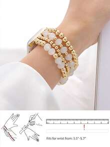 串珠手链，兼容 表带 41 毫米 40 毫米 38 毫米 42 毫米 44 毫米 45 毫米 49 毫米，金色串珠，可爱手工弹力表带，适用于 SE 9 8 7 6 5 4 3 2 1 系列，情侣礼物，金手链套装 - 金色/白色 - 查看 7