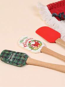 1 pieza Rasqueta de silicona navideña, Juego de rasquetas navideñas, Herramienta de cocina navideña, Con mango de madera, Rasqueta para decorar pasteles navideños, Para cocinar, hornear, mezclar crema de mantequilla - Multicolor - Ver 5