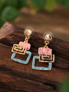 Cring Coco 3pcs/Set Fashion Boho Simple Enamel Geometric Jewelry Set For Woman Accessories New Zinc Alloy Necklace And Earring Sets Minimalist Design Suitable For Daily Dance Party Holiday Music Festival Valentine's Day Jewelry Gift