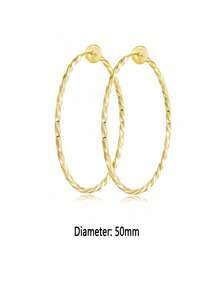 1-4 Pairs Of Fashionable And Exquisite Copper Material Lady Clip-On Hoop Earrings With Spring Clasps Suitable For Non-Pierced Ears. Daily/Party/Beach Fashion Accessories. - Gold - View 17