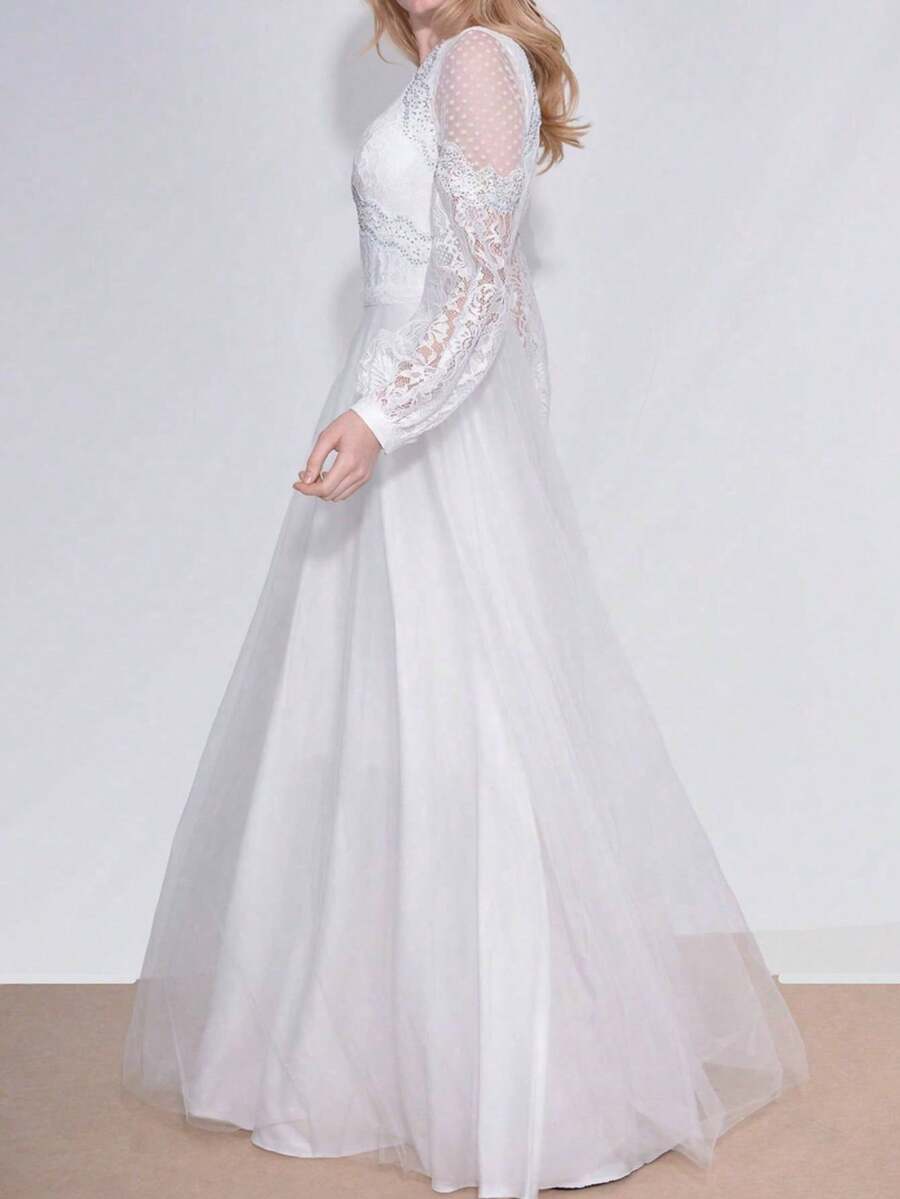Abito Elegante Donna Cololura In Pizzo Floreale – Manica Lunga, Vita Alta, Per Cocktail E Feste - 2