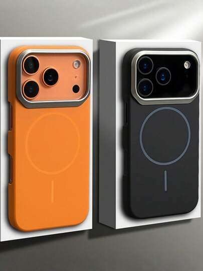 1pc Luxury Metal Camera Frame Protection Magnetic Matte Hard PC Phone Compatible With For Iphone 12 13 14 15 16 17 Pro Max Plus Air 17Air Wireless Charging Shockproof Cover