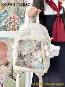 女士小背包可爱透明包大学生迷你背包 DIY 带徽章展示板 Ita 背包学院风新款尼龙返校礼物/动漫/音乐会粉丝背包女孩 - 白色 - 查看 2