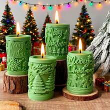 1pc Christmas Cylinder Shaped Scented Candle, Home Decor Ornament, Christmas Decorations, Christmas Gifts