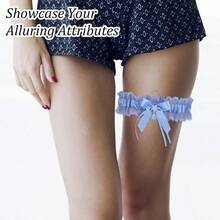 2Pcs Lace Wedding Garter Set Bride, White Bridal Garter With Stretchy Elastic Band, Keepsake And Toss Garters - Màu xanh lam - Xem 6