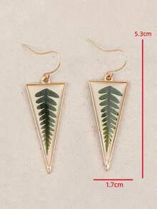 Transparent Triangle Green Leaf Pattern Pendant Earrings, Vintage Minimalist Style Alloy Jewelry, Holiday Earrings - Multicolor - View 6