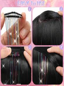 Rainbow Fairy Glitter Hair Clip And Hair Extension Set For Kids Girls And Women, Heat Resistant 20 Inch, 12/6/4pcs, Holiday Party Christmas New Year Halloween Cosplay Hair Accessories - Multicolor - View 11