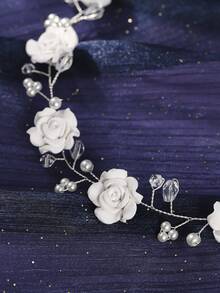 1pc Bridal Wedding Headpiece With Pearl Decor Flower Hairband Brides Stylish Hair Accessory For Wedding And Special Occasions - White - View 10