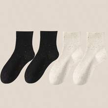 4 Pairs Women's Wide Mouth Dotted Mesh Thin Cotton Casual Socks, Japanese Style Daily Wear, Odor Resistant Mid-Calf Socks