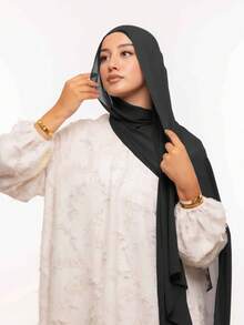 1 pieza Clásico casual de mujer Chal de gasa instantáneo, unicolor, tela de modal cómoda y transpirable, turbante de cinta elástica, pañuelo de gasa integrado, adecuado para el uso diario musulmán