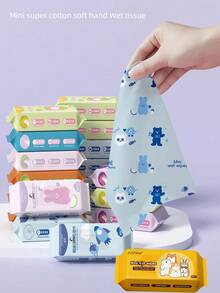 1大包（每包仅1小包！）迷你印花湿巾，蓝色印花柔软湿巾，方便旅行，居家必备，便携式湿巾，厨房湿巾，图案湿巾 - 彩色 - 查看 10
