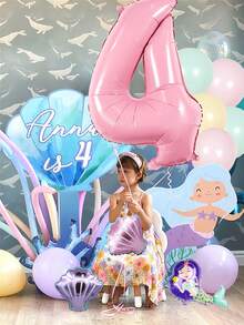 43 件美人鱼海洋气球套装，包含迷你美人鱼、贝壳、粉色数字铝箔气球、马卡龙粉色紫色绿色透明气球和眼睛气球，适用于海洋主题、美人鱼主题、海洋生日派对、生日派对装饰、美人鱼派对用品、活动道具 - 彩色 - 查看 6