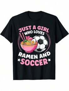 1 Piece Is Just A Girl's T-Shirt That Loves Ramen And Soccer - Cotton Round Neck, Casual Printed Top, Slight Stretch, All Season Breathable And Absorbent T-Shirt - Suitable For Children's Soccer Fans As A Gift Children's T-Shirt, Girls' Clothing, Girls' Tops, Girls' T-Shirts, 100% Cotton, Boys Shirt,Shirts For Boys,Ropa De Niña,Kids Clothes Girl,Kids Costume,Halloween Costumes For Kids,Young Girls Clothing,Kids Fall Clothes,Casual Tee, Perfect Christmas & Holiday Gift For Boys And Girls, Halloween Shirts For Children Kids Clothes