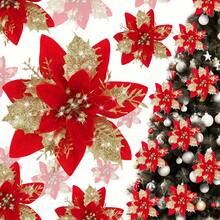 20pcs Glitter Poinsettia Artificial Christmas Flowers With Clips - Sparkling Blue & Pink Floral Garland Ornaments For Holiday Tree Decor, Wedding, And Party Decorations, Christmas Decorations - 10flower+10Clips - View 7