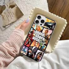 Cover per telefono del videogioco Grand Theft Auto GTA5, compatibile con 17, 16, Pro, Max, Plus, con fantasia glitter, aurora e onde, compatibile con 17, 17 Pro, 17 Pro Max