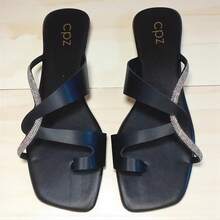Women's Flat Slide Sandals Glitter Rhinestone Casual - 黑色 - 查看 2