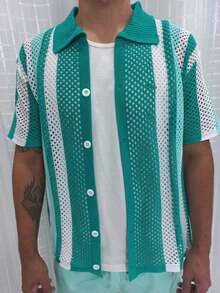 Summer Knit Button Polo Shirt - 綠色BB - 查看 3