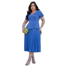 Evangelical Fashion Dress With Flower Detail And Ruffled Pleated Skirt - 淺藍色 - 查看 1