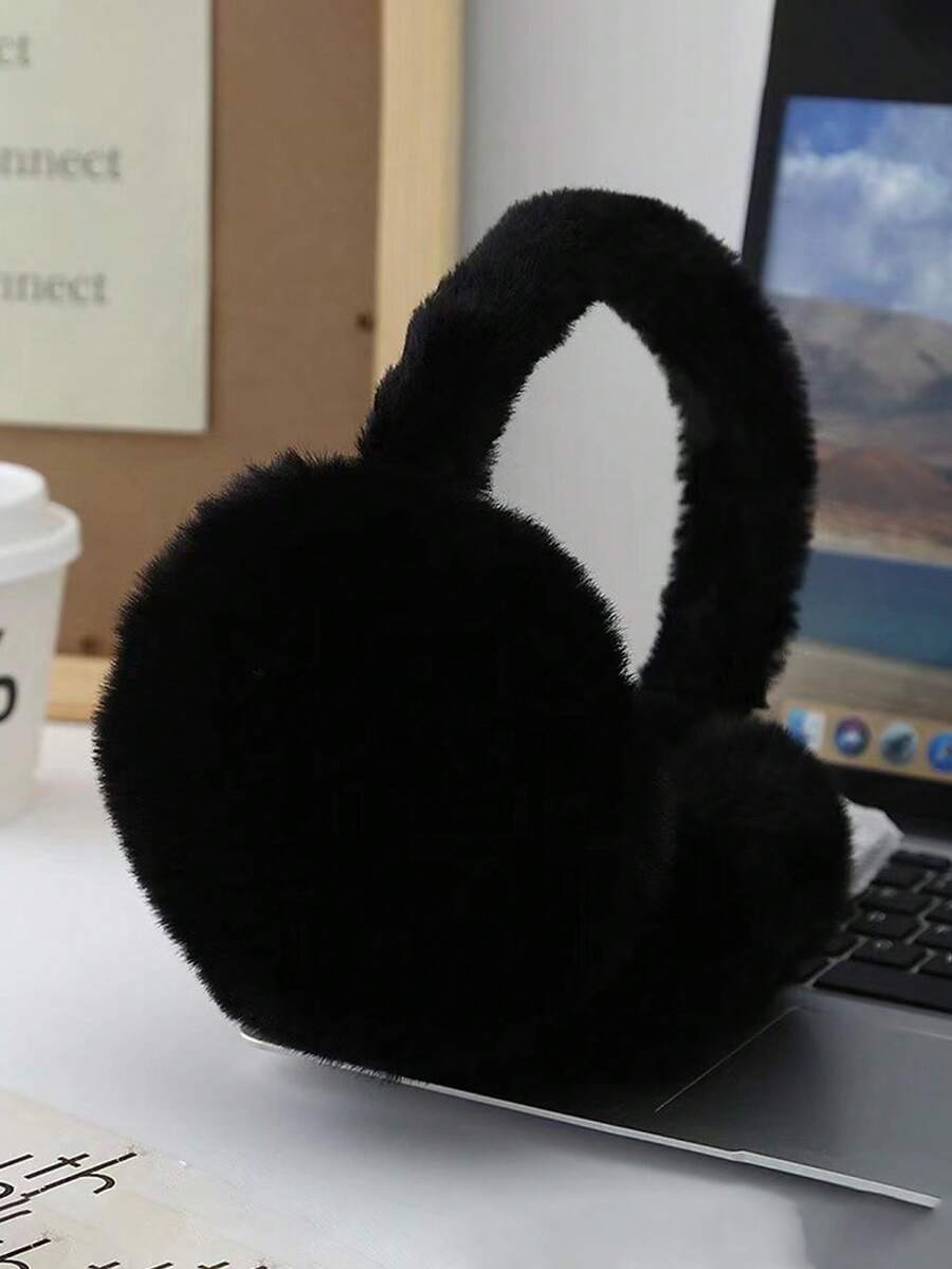1 件毛绒可折叠耳罩，可爱冬季保暖耳套，女士、学生适用耳罩，防寒 - 黑色 - 查看 1
