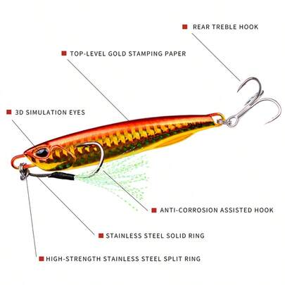 PROBEROS 8pcs Premium Sinking Metal Jig Fishing Lure For Cut Design For Enhanced Attraction - Ideal For Catching Sea Bass And Other Fish - With Treble Hooks For Saltwater