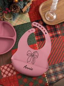 1pc Print On Demand Name Pattern Baby Silicone Bib Custom Baby Tableware Baby Adjustable Bibs Personalized Customization Baby Gifts