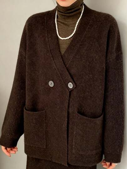 Plus Size Women's Fashionable Cardigan, Classic Button Casual Round Neck Plus Size Knit Sweater