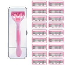 Smooth Glide 6-Layer Stainless Steel Razor For Women - Portable, Fragrance-Free Body Hair Removal Tool With Flexible Head,With Storage Box - Pink - View 16