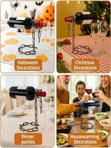 Novel Magic Floating Steel Chain Wine Bottle Holder / Stand - Keep The Bottle In Mid-Air. This Unique Suspended Wine Bottle Stand Is Perfect For Home Bars, Kitchens Or Party Decorations.