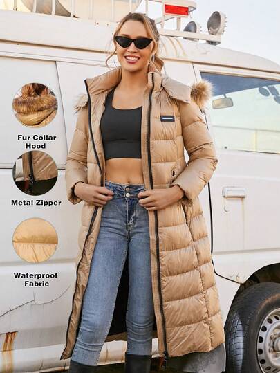 ZIAI Abrigos casuales de mujer de unicolor para el invierno, nuevos abrigos gruesos con cinturón y ajustados de moda, abrigos de oficina para mujer en otoño e invierno con capucha de piel