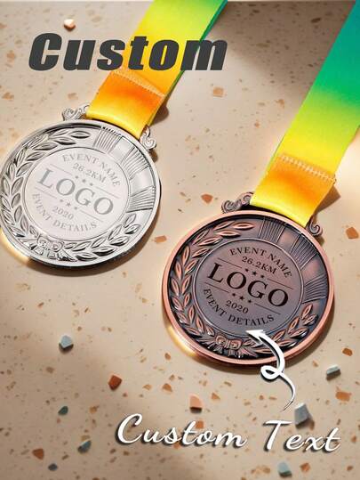 1 pieza Etiqueta de metal personalizada, medalla con borde de trigo, material de aleación de zinc, medalla de premio de competencia infantil, placa conmemorativa de evento deportivo de maratón, se puede usar como regalo de aliento para niños