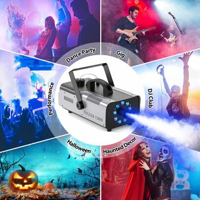 U'King Christmas Smoke Machine, Christmas Party Atmosphere Machine, 1200W RGB Fog Machine Halloween, LED Smoke Machine With Wireless Remote Control, With 14 Colorful LED Lights, Professional Stage Smoke Machine For Parties Concerts Events Weedings Outdoor Indoor Christmas DJ Disco