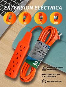 1pieza (barra 4 entradas)Cable de extensión para uso al aire libre, resistente y durable, compacto, ignífugo y con protección contra sobrecarga. Ideal para oficinas, cocinas, dormitorios, viajes y otros lugares. Naranja (opcional 3M/5M/7M/15M) - Multicolor - Ver 2