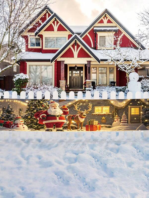 1 Stück, 45,72 x 200,66 cm Polyester Festbanner, Weihnachtsmann, Weihnachtsbaum, Rentier, Schneemann, ohne Strombedarf, vielseitig einsetzbare Feiertags-Dekoration für Innenräume, Garten, Zaun, Kamin, Terrasse, perfekt für Weihnachten, Winter, Neujahr, einfach aufzuhängen