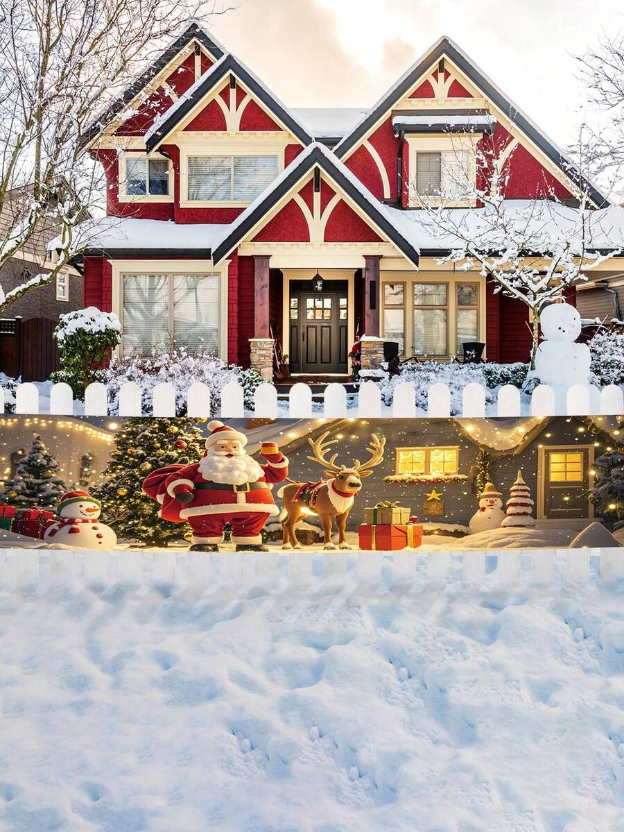 1 Stück, 45,72 x 200,66 cm Polyester Festbanner, Weihnachtsmann, Weihnachtsbaum, Rentier, Schneemann, ohne Strombedarf, vielseitig einsetzbare Feiertags-Dekoration für Innenräume, Garten, Zaun, Kamin, Terrasse, perfekt für Weihnachten, Winter, Neujahr, einfach aufzuhängen